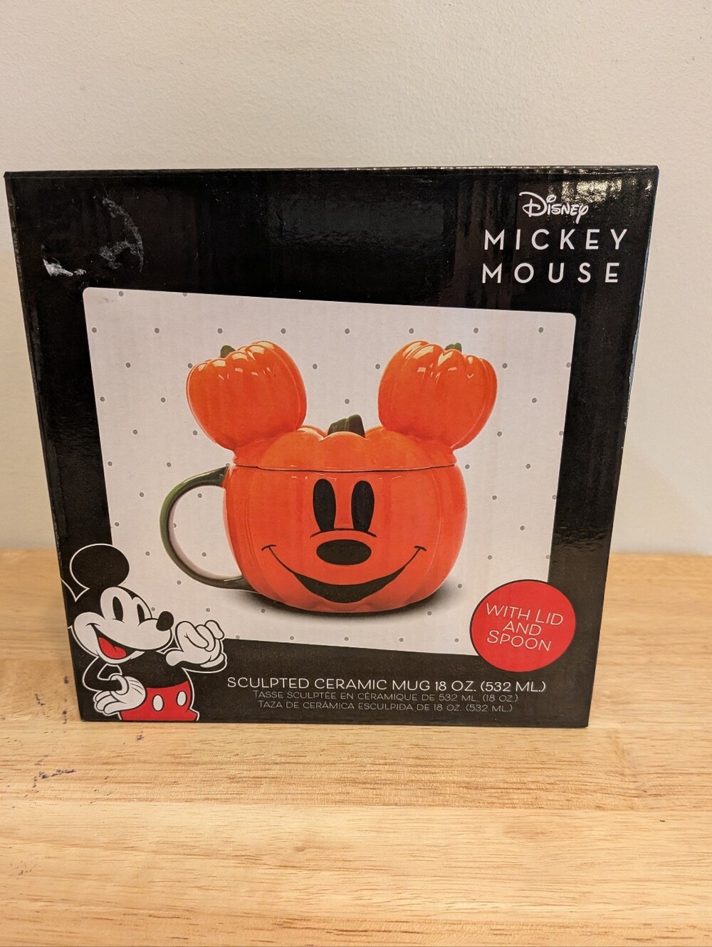 Disney Mickey Mouse Pumpkin Ceramic Mug with Lid and Spoon - Orange